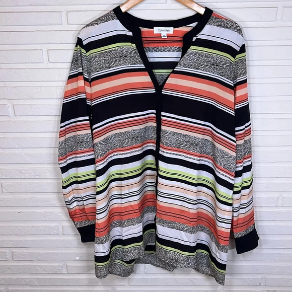 Calvin Klein Multicolored Striped Mature Long Sleeve Top, Women’s Size XL - Picture 1 of 6